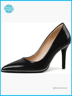 Pointed Toe Stiletto Heels Beaded Pumps Slip On Dress Shoes 3.5 Inch